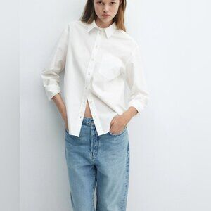 Mango white oversized cotton relaxed long sleeve 1 pocket button down shirt XS